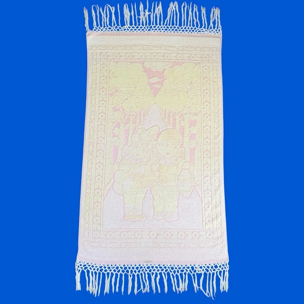 Vintage Made in Italy Bath Towel Pink  Fringe MCM Oditity Haunted Clown Children
